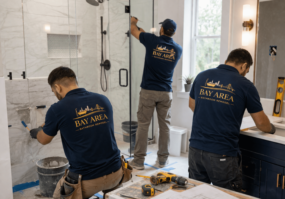 bayarea bathroom remodeling crew working on a bathroom